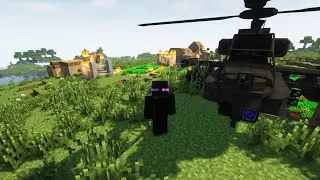 Harrasing a Minecraft Village with an Apache Helicopter