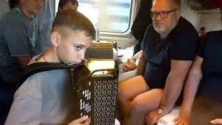 Парень играет на баяне в поезде🥳 