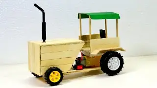 How to Make a DC Motor Powered Mini Electric Tractor with Popsicle Sticks at Home | DIY Toy Tractor
