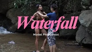 Waterfall model swimsuit behind the scenes