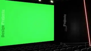 Cinema interior of movie theatre with blank movie theater screen with green screen and empty seats