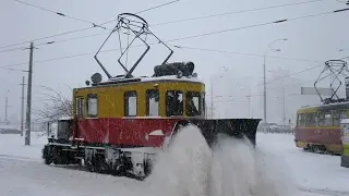 Snow plow train in the city Novosibirsk