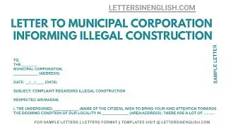Complaint Letter to Municipal Commissioner for Illegal Construction | Letters in English