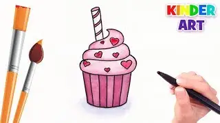 How to draw a cupcake. Valentine's day - Watercolor drawing