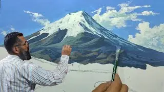 افضل فكرة لرسم الجبال بالطريقة احترافية بالفرشاة والصباغة اكريليك