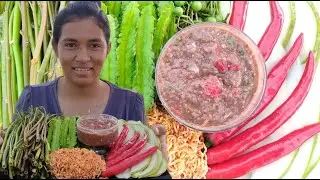 #Nika asmr vegetables eating/ Winged Bean / Fresh Morning Glory / Pea Eggplant with noodle / Chili🌶
