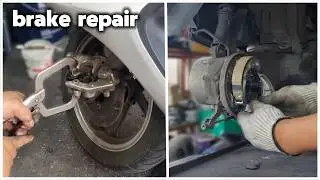 Honda scr100 motorcycle brake pads and brake lining replacement