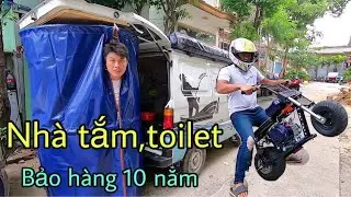 Van Life Vietnam ✅ Ba Van review nhà tắm, toilet vs Moto bánh béo trên  nhà di động minihome