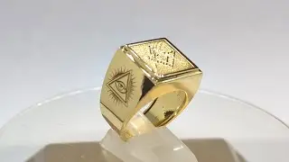 Handmade 18KT gold ring with freemasonry symbols