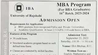 MBA for BBA Graduates Program | Admission Circular 2023-24 | IBA RU