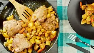 Курица с картошкой на сковороде с мёдом и соевым соусом