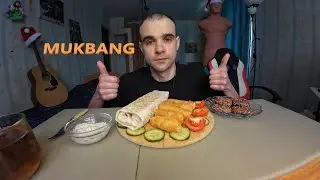 Bavarian Mukbang Shawarma with Pork / Fast Food / Vegetables / Chocolate Cookies / Eating Mukbang...