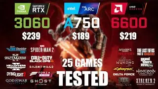 RTX 3060 12GB vs ARC A750 8GB vs RX 6600 8GB | R9 - 7950X3D | 1080p - 25 Games Tested