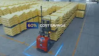 Stacking 3-ton pallets of soft bags: No challenge for Kollmorgen-equipped AGVs from Heli