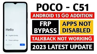 POCO C51 Google Frp bypass without pc 2023. (fixed screen lock) | App disabled not working.