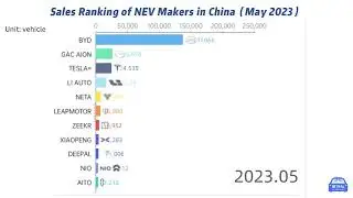 Sales Ranking of #NEV Makers in China（May 2023）2023年5月 #新能源车企 排行榜