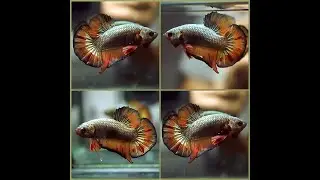 Betta Fish Fancy GREEN COPPER ORANGE VANDA Halfmoon Plakat Male X380