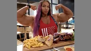 Eat like a Monster! beautiful muscle girl flexing biceps
