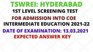 TSWREI  SCREENING TEST FOR ADMISSION INTO COE 2021 EXAM KEY HELD ON 13.03.2021