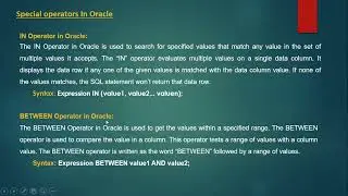 Operators in Oracle SQL Developer