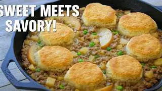 Hearty Farmer’s Skillet: A Comforting Blend of Pork, Apples & Biscuits