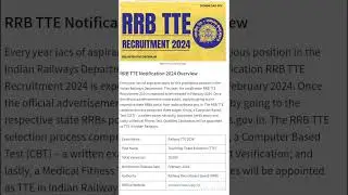 RRB TTE Recruitment 2024, 10,000 Vacancy #rrb #tte