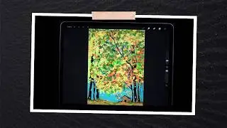 Vibrant Autumn Trees & Cozy Cabin | iPad Digital Art