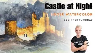 EASY - LOOSE Glowing Castle at Night | Magical Watercolor Tutorial