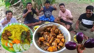 বর্ষায় গরম গরম খিচুড়ি বেগুন সুন্দরী সঙ্গে চিকেন কষা রান্না করে জমিয়ে খাওয়া | Khichuri Begun sundari