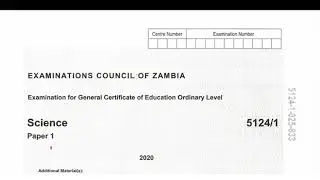 Science Paper 1 2020 GCE || Ecz Science Past papers for grade 12
