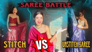 TRYING READYMADE SAREE FOR THE FIRST TIME , STITCH VS UNSTITCH SAREE ~ SAREE BATTLE ~ NIBHA