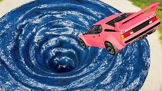 Cars Jump Into Giant Water Vortex (Swirl Pool) - BeamNG.drive