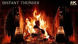 ⚡️🔥 Dragon Fireplace w/ Distant Thunderstorm & Crackling Fire ~ Dark Academia Fireplace Ambience