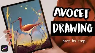 Draw a Stylized Landscape with an Avocet - Easy PROCREATE Drawing Tutorial