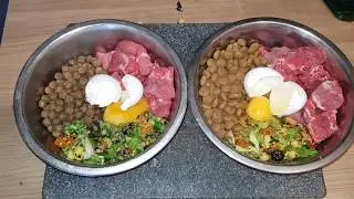 cow meat salad egg and chunks for my presas triple6ixkennel