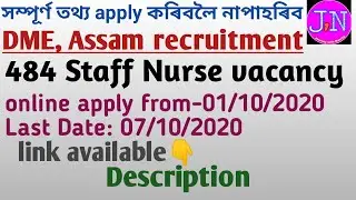 DME, Assam Recruitment 2020 : Apply For 484 Staff Nurse (Critical Care) Vacancy