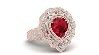 Rose Gold Diamond Ruby Floral Ring rendered by Cad & Render