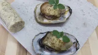 Ostra com manteiga saborizada com o pó da casca da goiaba serrana.