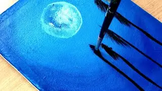 Lovely blue moon 🌝/acrylic painting /Step by step for beginners/ASMR #viral