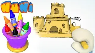 NuNi Art | Sand castle drawing for kids| coloring videos
