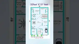 32'X51' (3BHK)1632 square feet west facing house plan 