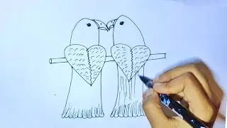 How To Draw Love Birds From 2 Hearts | How To Make Love Birds Drawing From Hearts In Easy Way