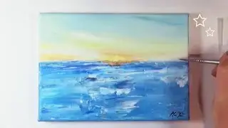 Easy Oceanscape 😃 Palette Knife Acrylic Painting / Sped Up Tutorial / Simple Art for Beginners 💗