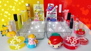 YELLOW vs RED mixing lipstick and mascara into slime!