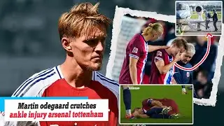 Sport News: GAARD'S UP Arsenal star Martin Odegaard spotted on crutches boarding private jet in...