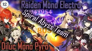 Genshin Impact 2.8 Spiral Abyss Floor 12 - Mono Pyro & Mono Electro (9 Stars)