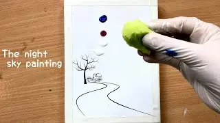 The beautiful night sky 🌌/Easy Acrylic painting #117\Realxing video/How to paint country road #asmr
