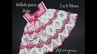 Crochet Dress 3 to 6 months Ivory and Pink