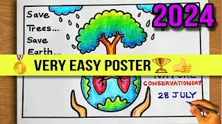 World Nature Conservation Day drawing easy🏆👍|Nature Conservation Day poster drawing| Save tree&life