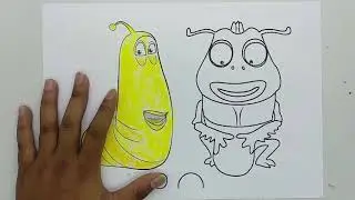 learn drawing and coloring larva yellow and brown for get skill animation kids